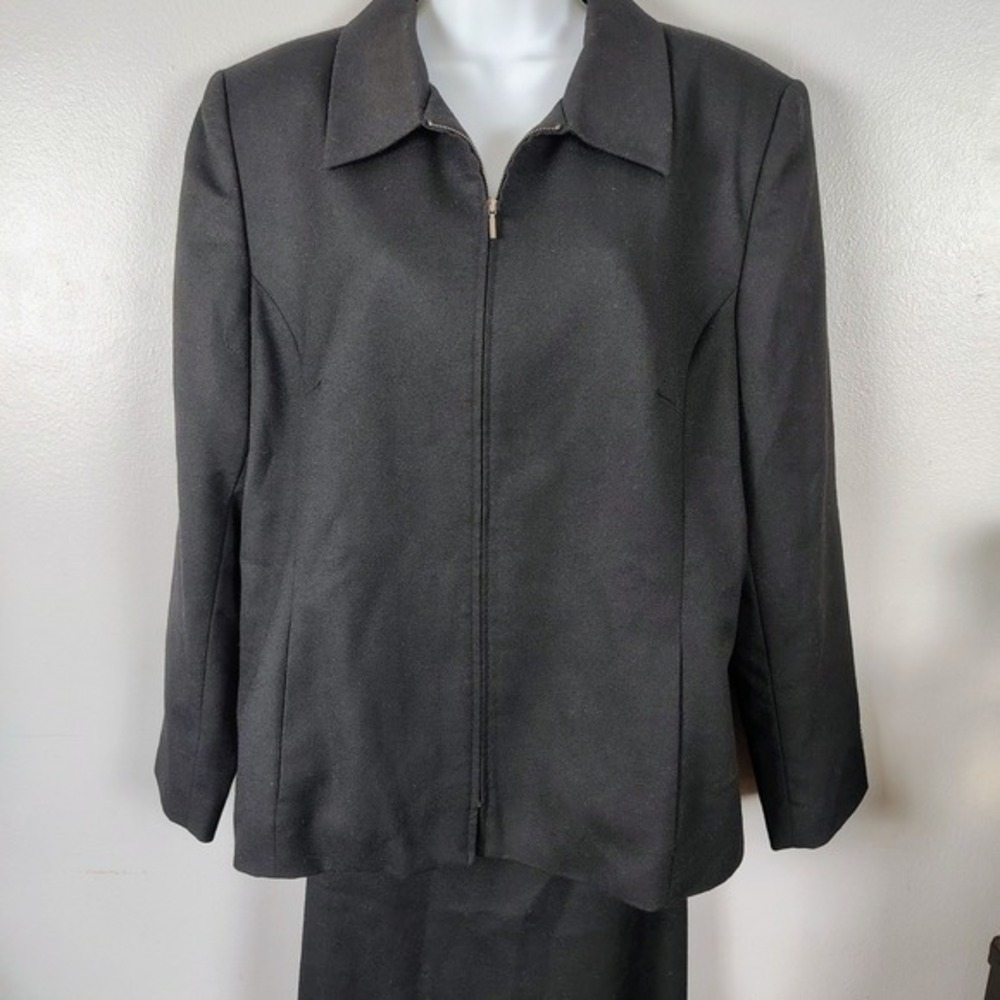 Sag Harbor Black 100% Wool Zip Front Jacket Skirt Suit Set 18 business modest‎ - Picture 7 of 11